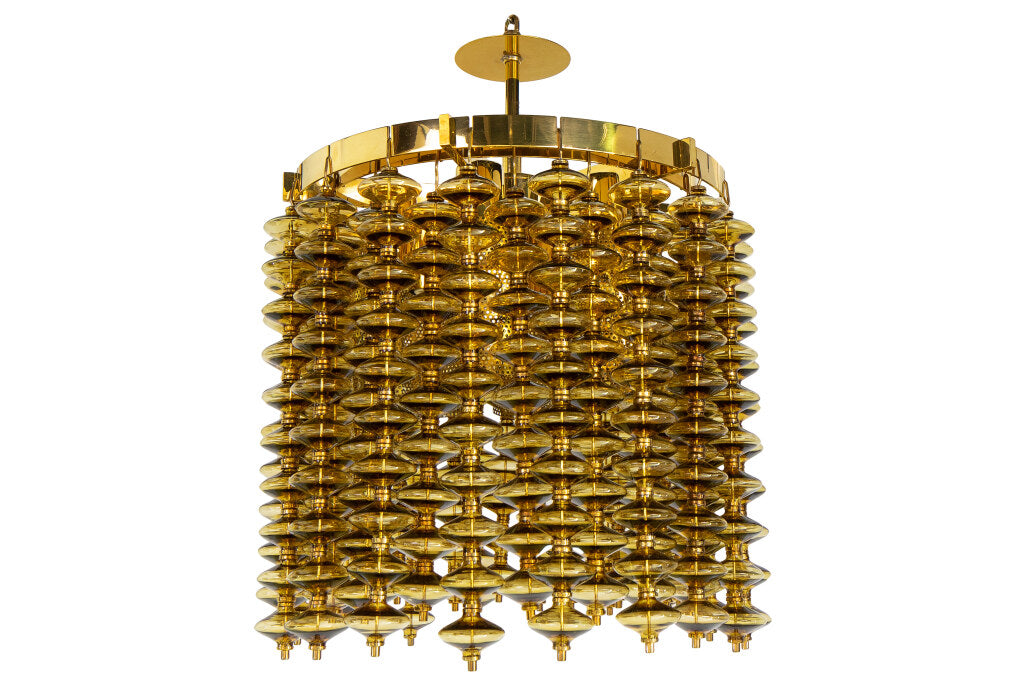 Polished Brass And Amber Roundel Glass Six Light Pendant By "ARN Default