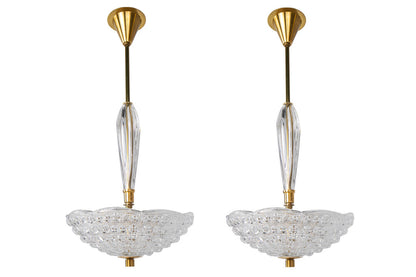 Molded Glass And Brass Pair ORREFORS Four Light Pendants By CARL Default