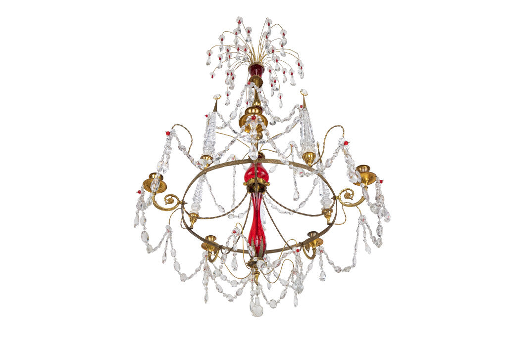 Fire Gilt Bronze, Cranberry Glass And Crystal Five Light Russian Default