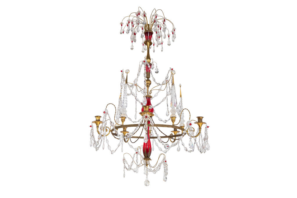 Fire Gilt Bronze, Cranberry Glass And Crystal Five Light Russian Default