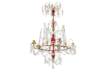 Fire Gilt Bronze, Cranberry Glass And Crystal Five Light Russian Default