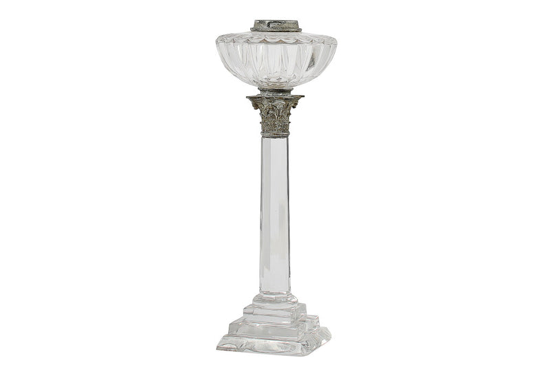 Cut Crystal Regency Column Table Lamp With Silvered Bronze Capit