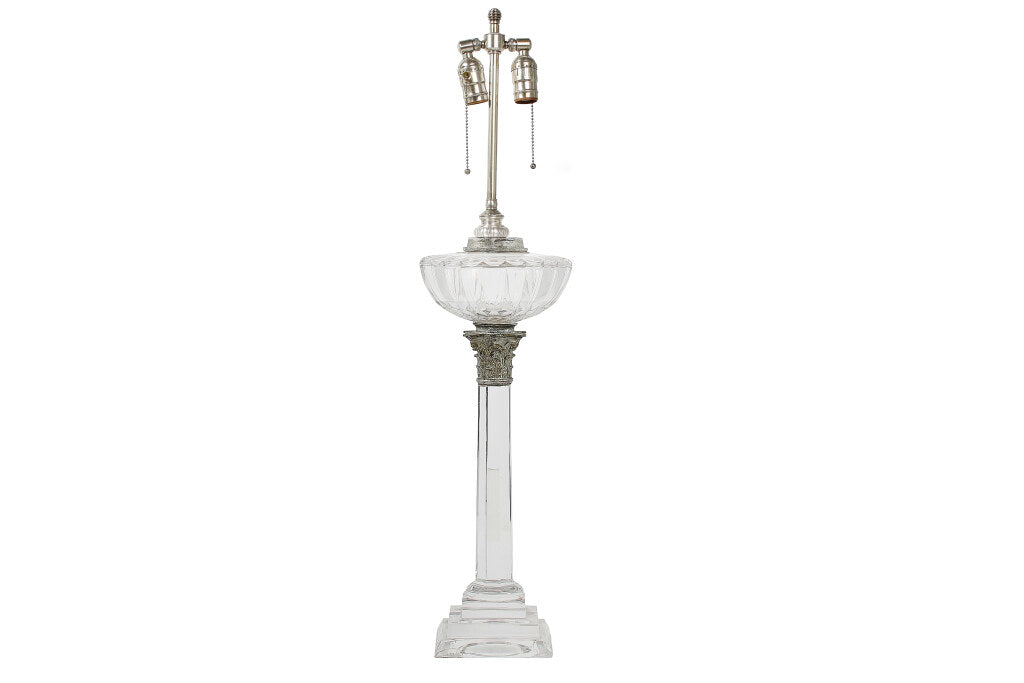 Cut Crystal Regency Column Table Lamp With Silvered Bronze Capit Default