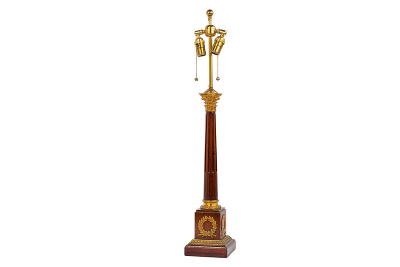 Wood And Gilt Bronze Column Lamp, France 19th Century
