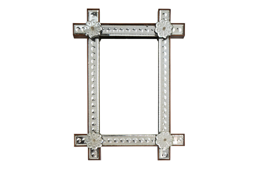 Venetian Thumb Nail Etched Mirror With Mirrored Rosettes, Italy Default