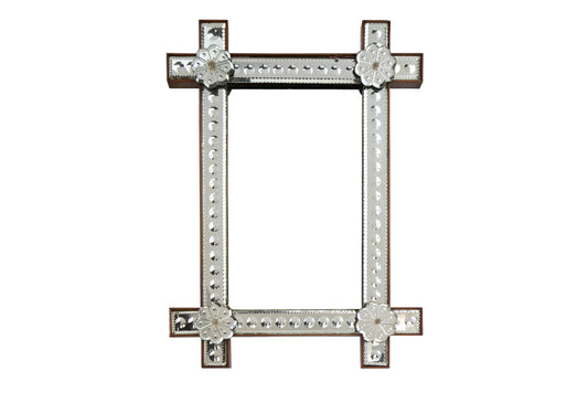 Venetian Thumb Nail Etched Mirror With Mirrored Rosettes, Italy Default