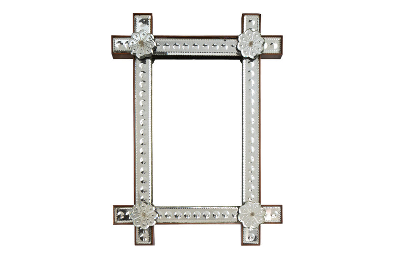 Venetian Thumb Nail Etched Mirror With Mirrored Rosettes, Italy
