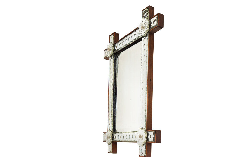 Venetian Thumb Nail Etched Mirror With Mirrored Rosettes, Italy Default