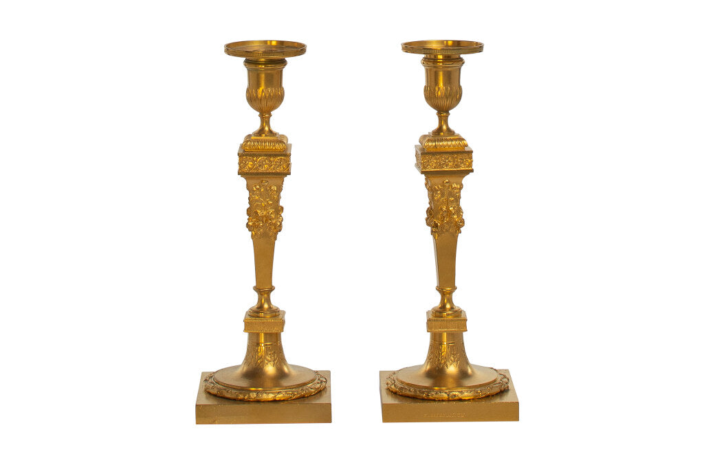 Gilt Bronze Decorated Candlesticks Signed 
F. Barbedienne, Franc Default