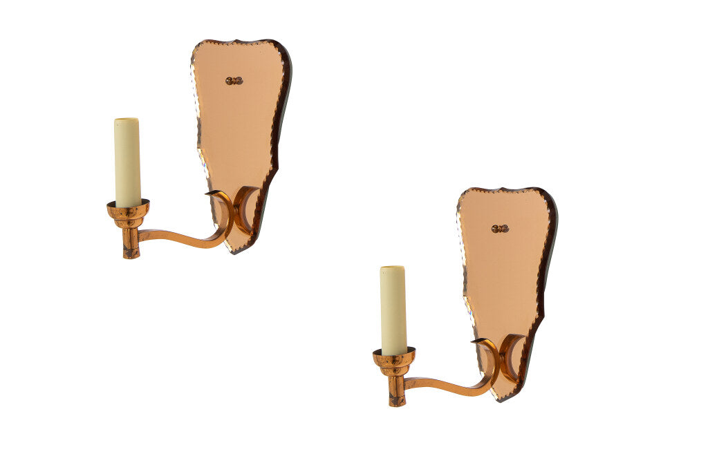 Mirror And Copper Peach Colored One Light Sconces, Italy  20th C Default