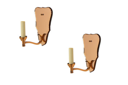 Mirror And Copper Peach Colored One Light Sconces, Italy  20th C Default