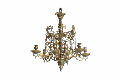 Brass Baroque Fretwork Gallery And  Deer Motif Six Light Chandel Default