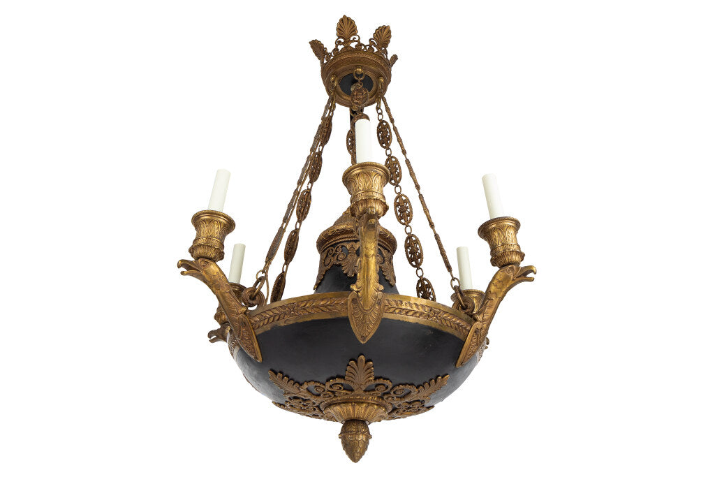 Gilt Bronze And Tole Empire Style Six Light Eagle Motif Arm Chan Default