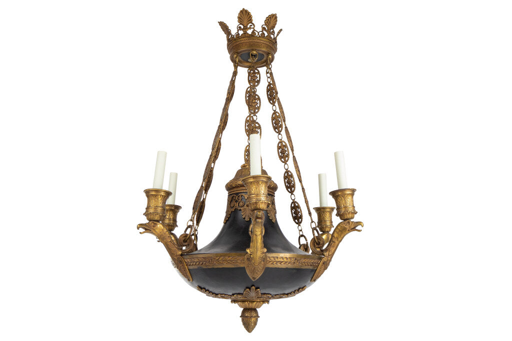 Gilt Bronze And Tole Empire Style Six Light Eagle Motif Arm Chan Default