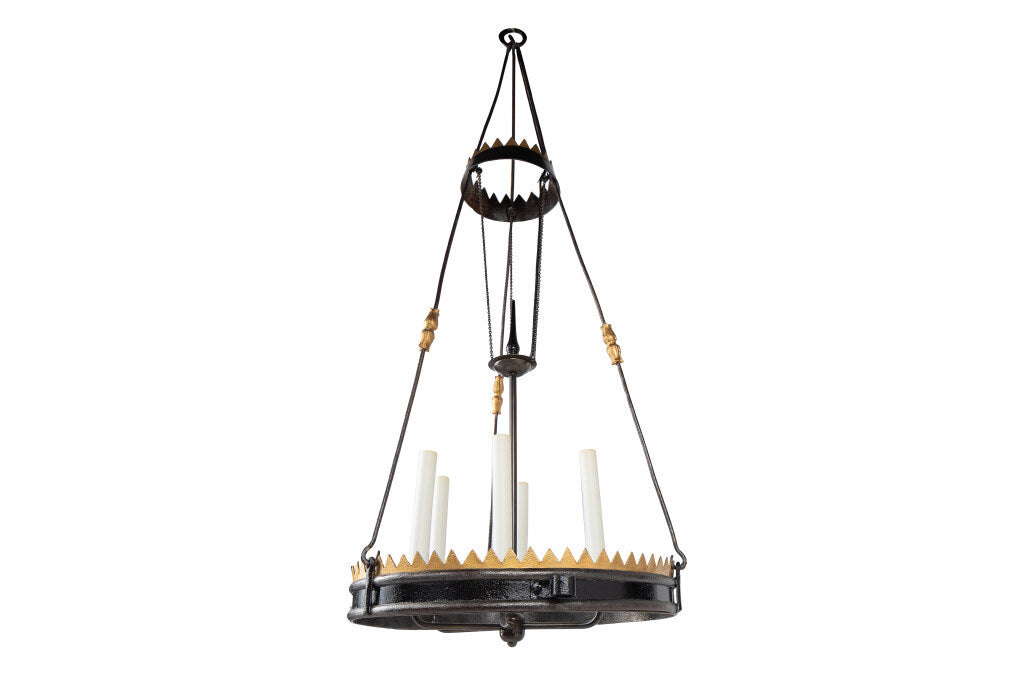 Painted And Gilt Iron Six Light Chandelier, England 17th Century. Default