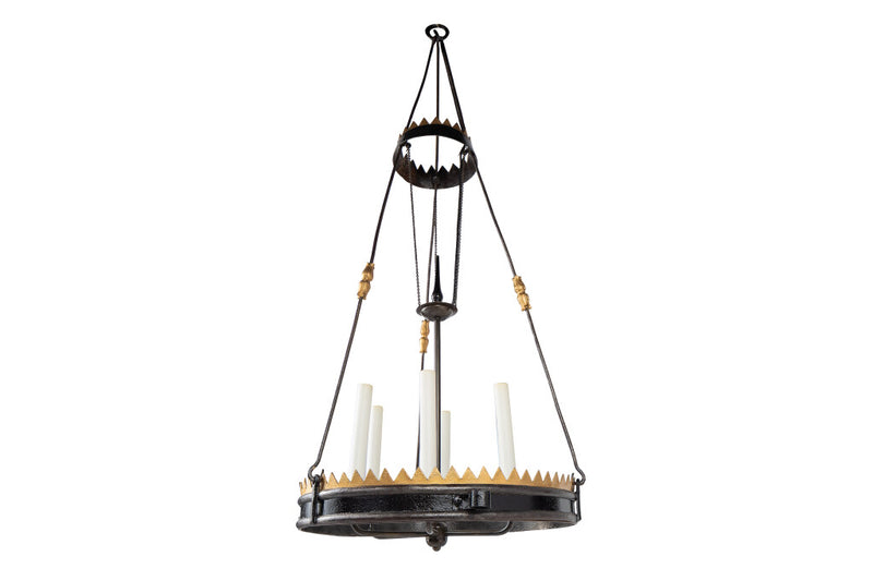 Painted And Gilt Iron Six Light Chandelier, England 17th Century.