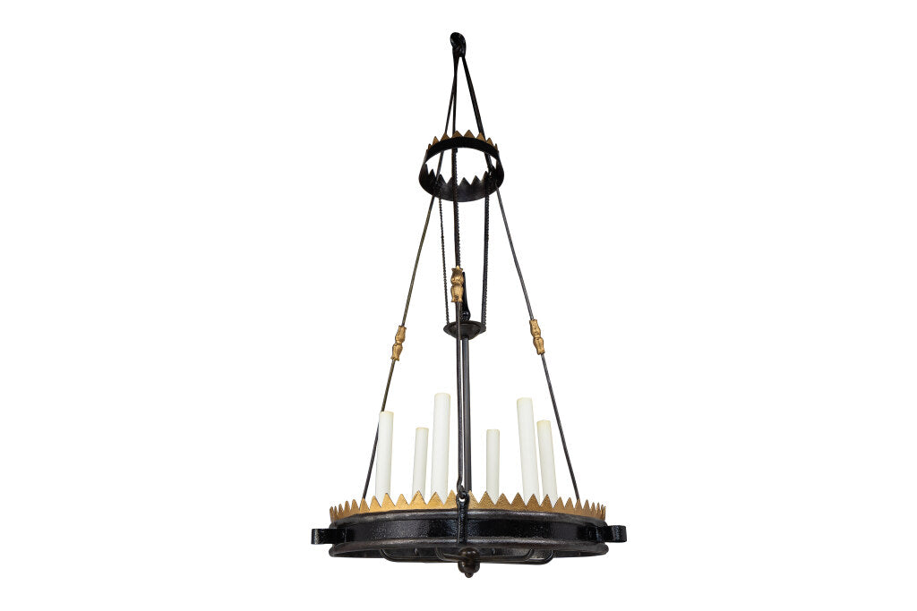 Painted And Gilt Iron Six Light Chandelier, England 17th Century. Default