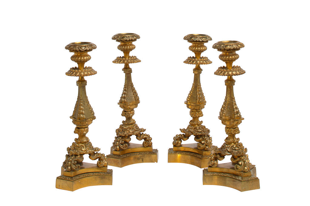 Gilt Bronze L. XV Style Decorated Set Of Four Candlesticks, Fran Default