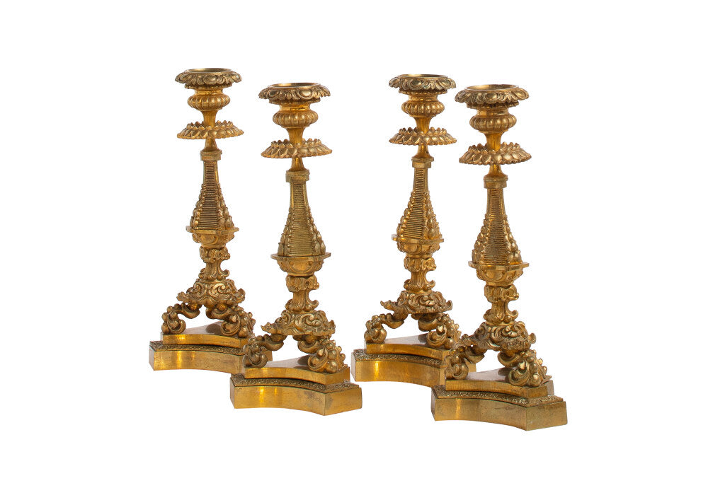 Gilt Bronze L. XV Style Decorated Set Of Four Candlesticks, Fran Default