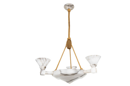 Hand Carved Alabaster Three Arm Six Light  Chandelier, Sweden Ci Default