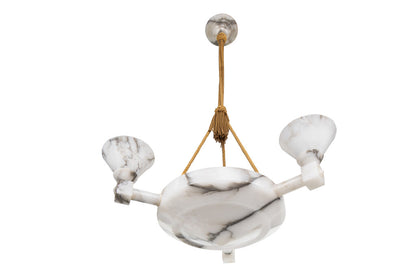 Hand Carved Alabaster Three Arm Six Light  Chandelier, Sweden Ci Default