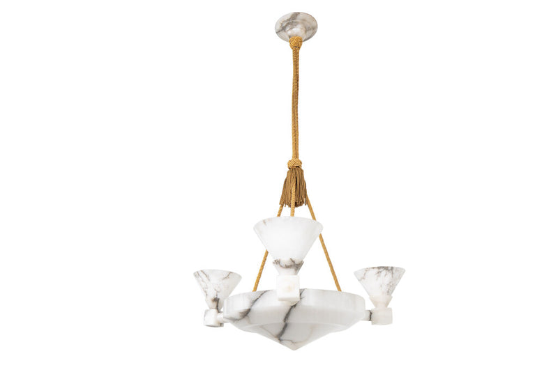Hand Carved Alabaster Three Arm Six Light  Chandelier, Sweden Ci