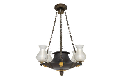 Gilt Bronze, Tole And Frosted Glass Four Light Argand Chandelier Default