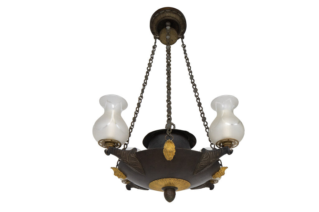 Gilt Bronze, Tole And Frosted Glass Four Light Argand Chandelier Default