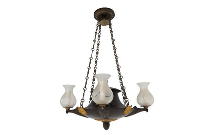 Gilt Bronze, Tole And Frosted Glass Four Light Argand Chandelier Default
