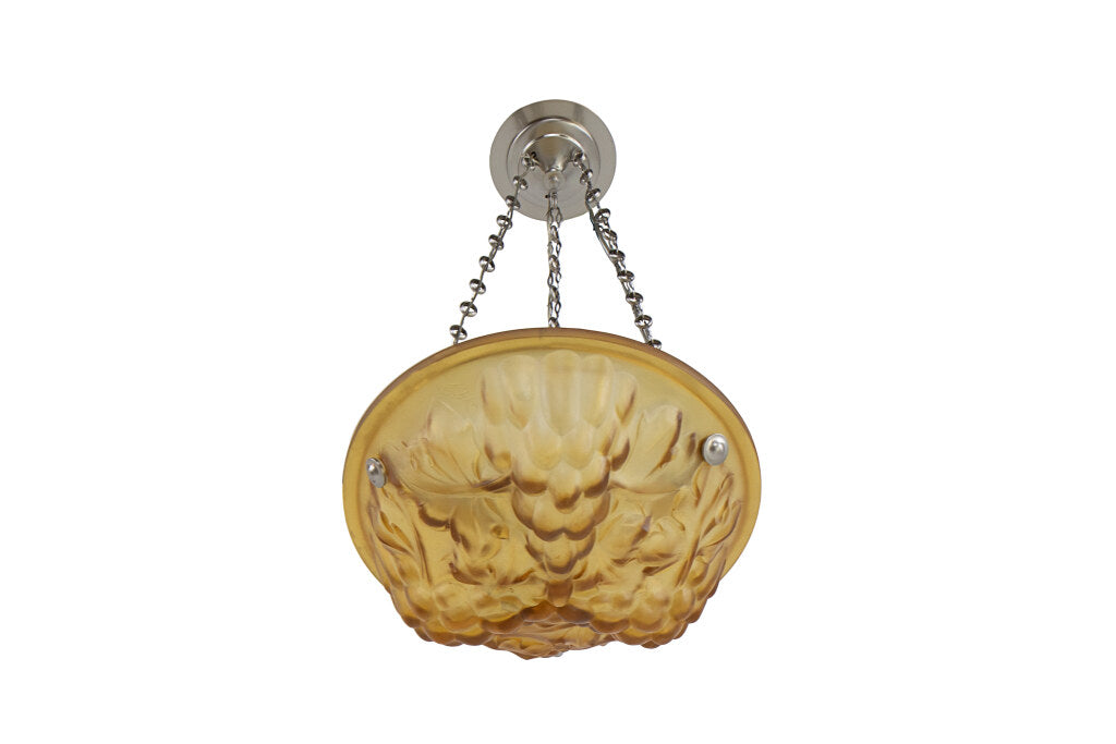Molded Glass  Amber Colored Art Deco Three Light  Pendant With G Default
