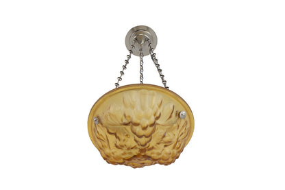 Molded Glass  Amber Colored Art Deco Three Light  Pendant With G Default