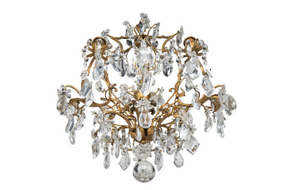 Gilt Iron And Crystal Center Floral Motif Six Light Chandelier Default