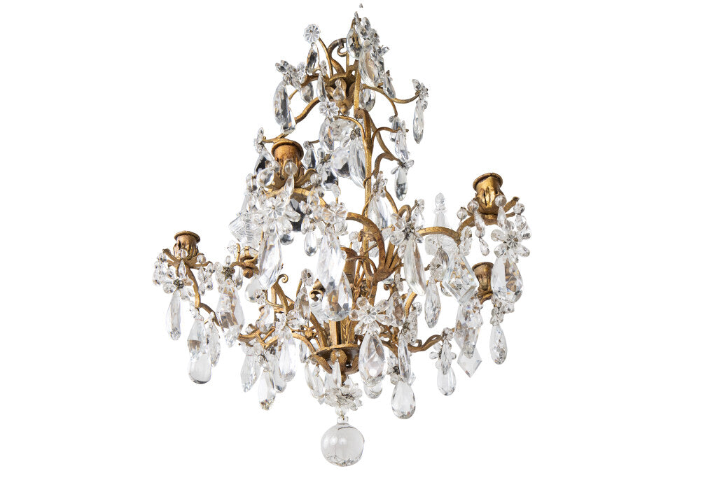 Gilt Iron And Crystal Center Floral Motif Six Light Chandelier Default