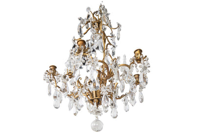 Gilt Iron And Crystal Center Floral Motif Six Light Chandelier Default