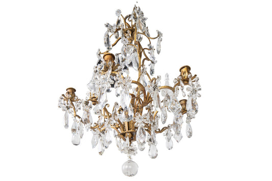 Gilt Iron And Crystal Center Floral Motif Six Light Chandelier Default