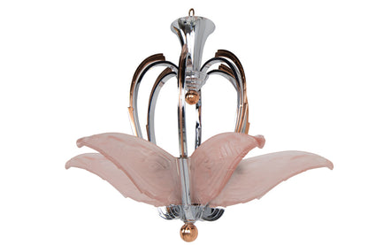 Chrome, Copper And Molded Pink Glass  Art Deco  Six Light  Chand Default