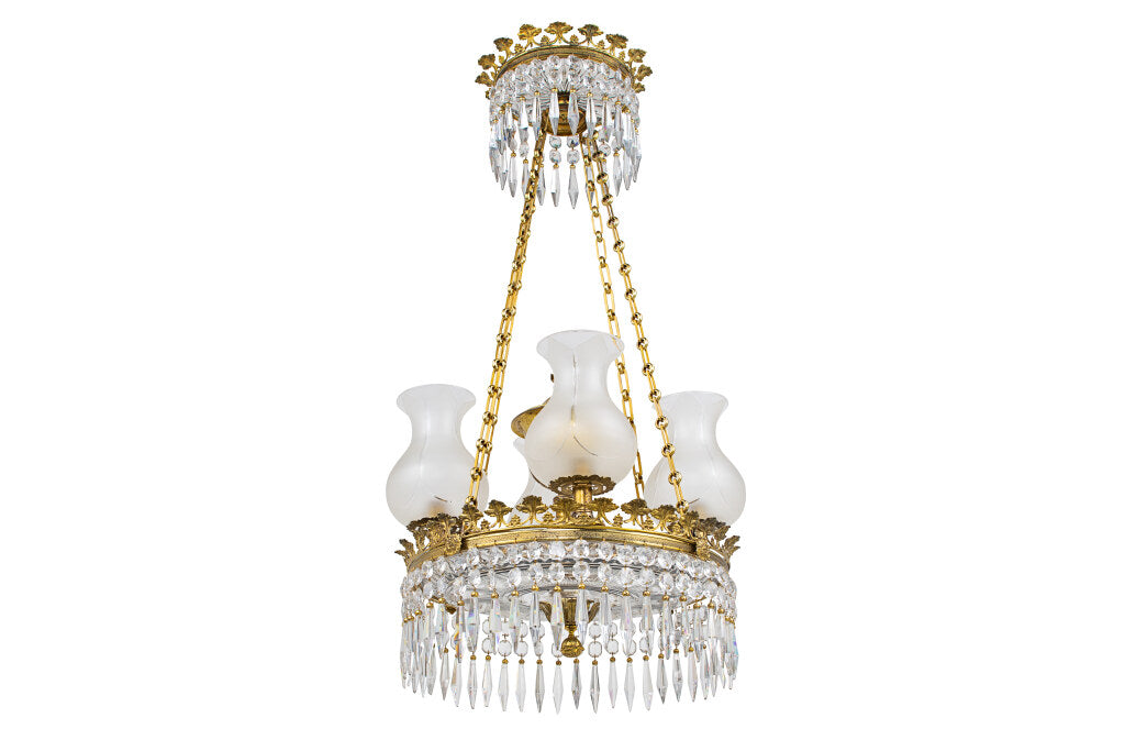 Gilt Bronze And Cut Crystal Regency  Argand Four Light  Chandeli Default