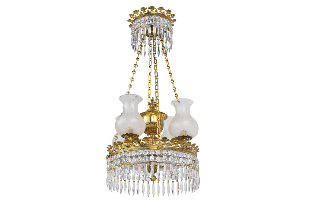 Gilt Bronze And Cut Crystal Regency  Argand Four Light  Chandeli Default