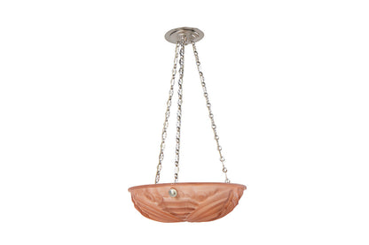 Molded Glass Rose Colored Art Deco Three Light Pendant, France E Default
