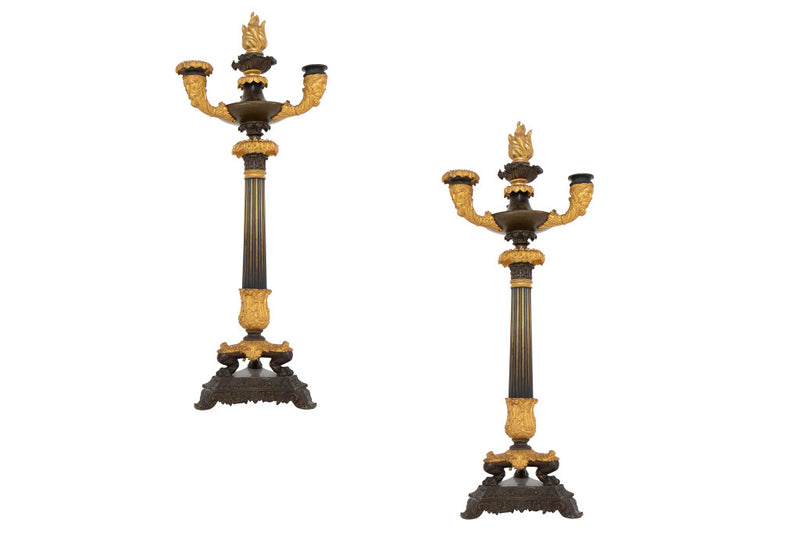 Black And Gilt Bronze Louis Philippe Three Light Candelabra, Fra