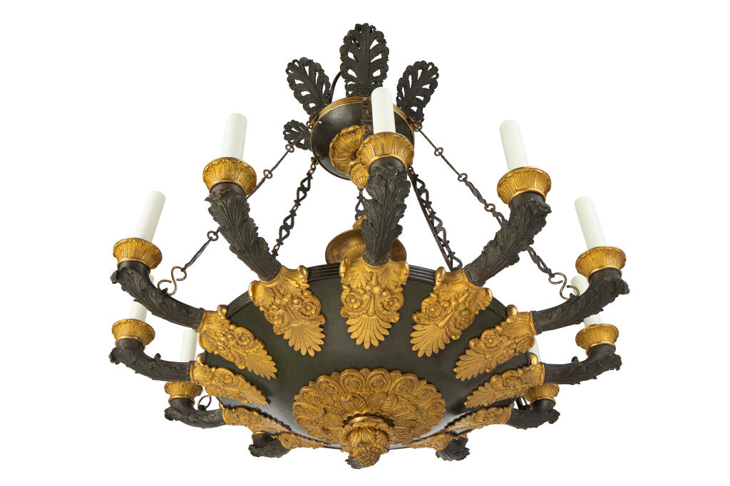 Black And Gilt Bronze, Patinated Tole Empire Chandelier, France Default