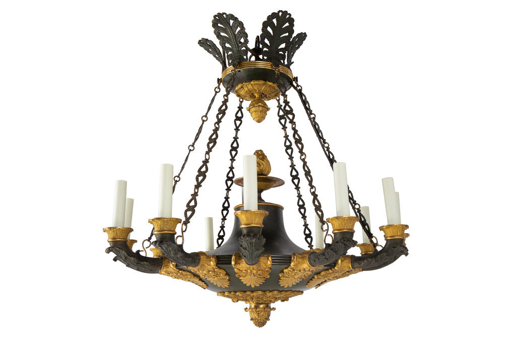 Black And Gilt Bronze, Patinated Tole Empire Chandelier, France Default