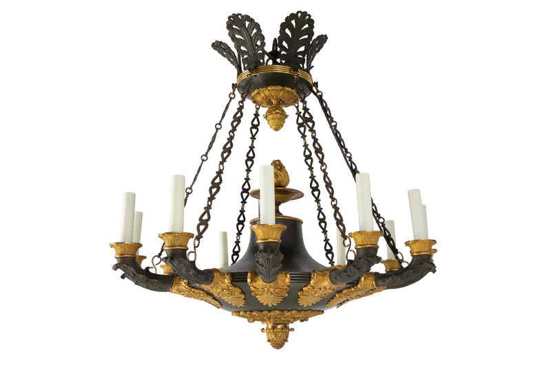 Black And Gilt Bronze, Patinated Tole Empire Chandelier, France