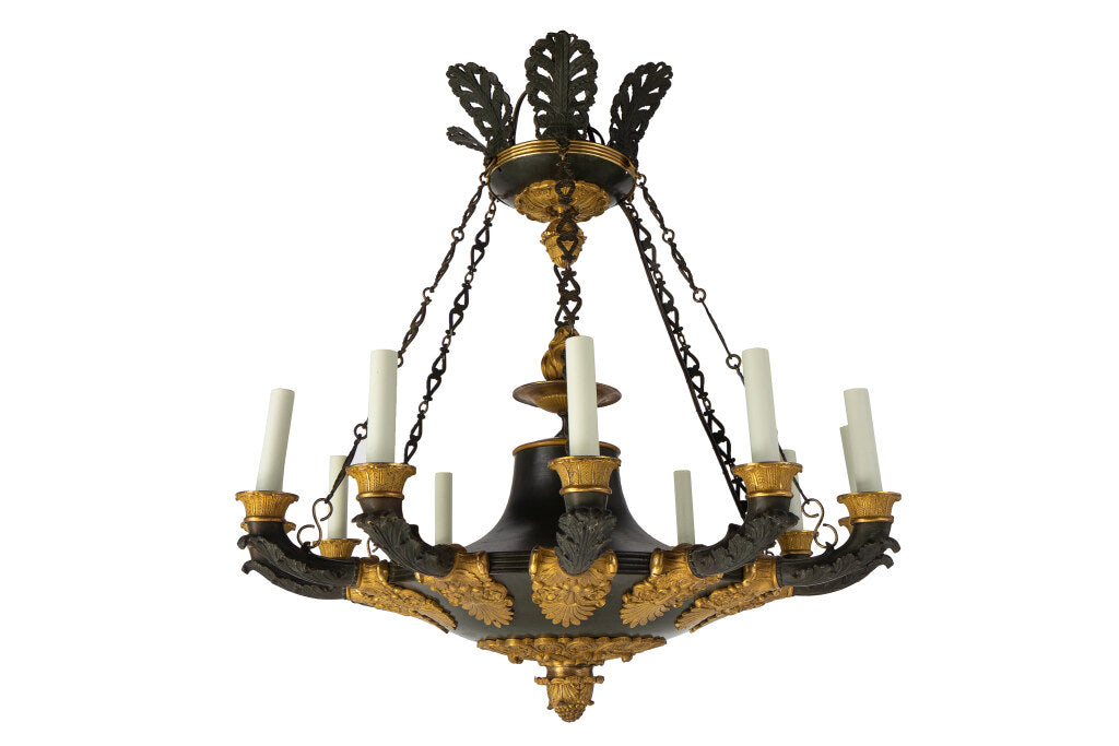 Black And Gilt Bronze, Patinated Tole Empire Chandelier, France Default
