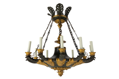 Black And Gilt Bronze, Patinated Tole Empire Chandelier, France Default