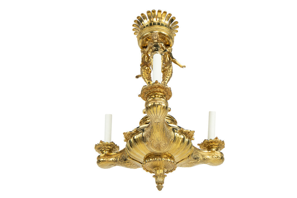 Gilt Bronze Satyr Motif Argand Three Light Chandelier, France 19 Default