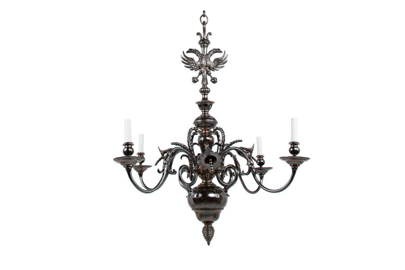 Silvered Bronze Baroque Style Double Eagle Crown Four Light Chan
