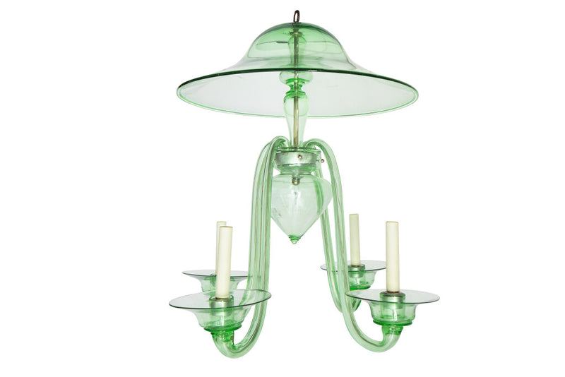 Venetian Green Colored Glass J Arm Chandelier With Smoke Bell, I