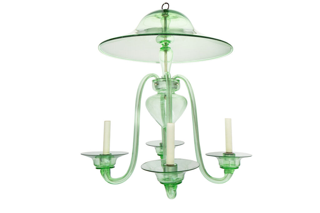 Venetian Green Colored Glass J Arm Chandelier With Smoke Bell, I Default