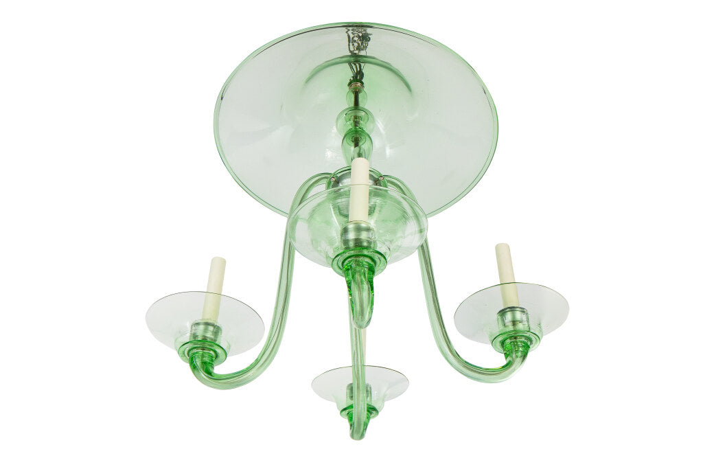 Venetian Green Colored Glass J Arm Chandelier With Smoke Bell, I Default